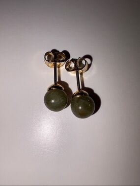 Gold-Accent Green Stone Stud Earrings